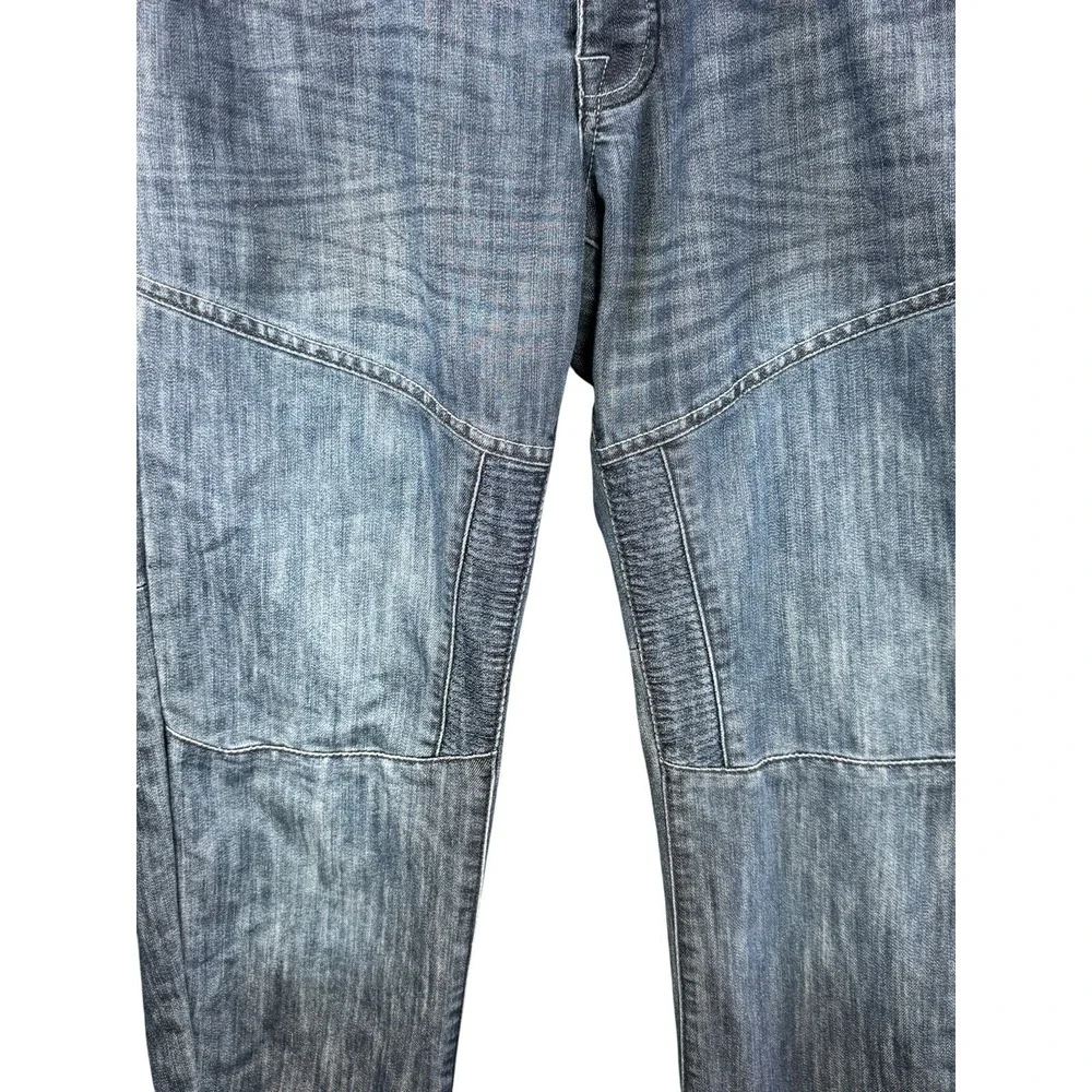 ZE ENZO99 Men's Denim Jogger Jeans 30R Blue Moto Drawstring Ribbed Cuff